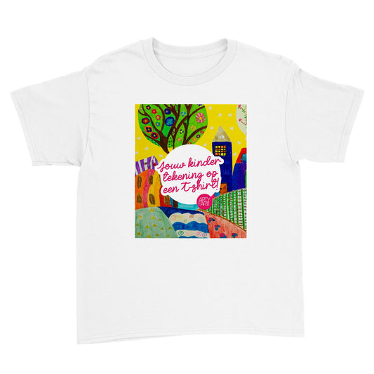 Jouw kindertekening op een Polykatoen kinder T-shirt met ronde hals