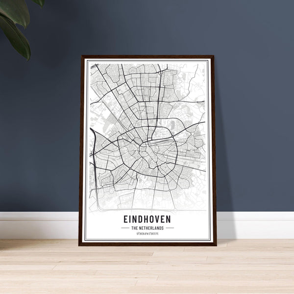 Kaart van Eindhoven op poster - kant-en-klare houten ingelijste posters!