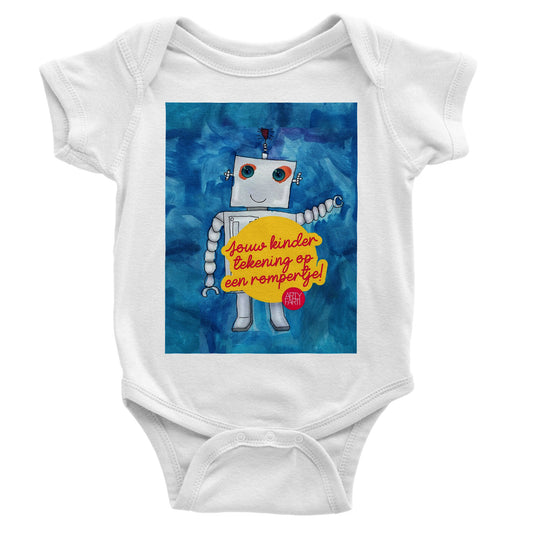 Jouw kindertekening op een klassieke baby romper met korte mouwen - geboorte cadeau