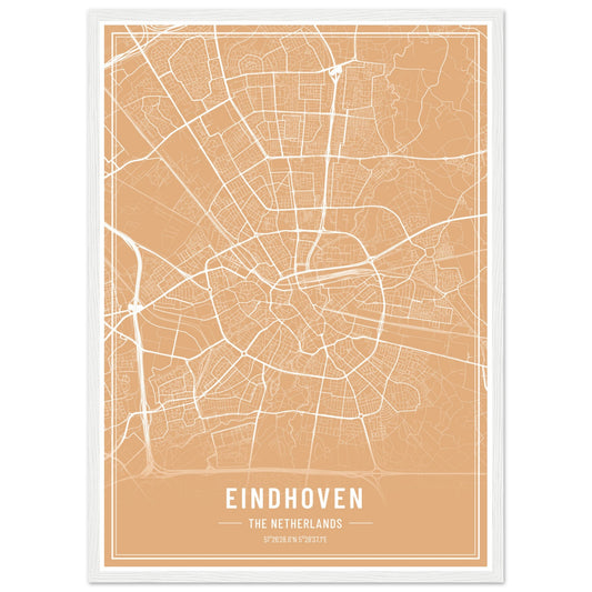 Kaart van Eindhoven op poster - houten ingelijste posters in verschillende krijt kleuren!