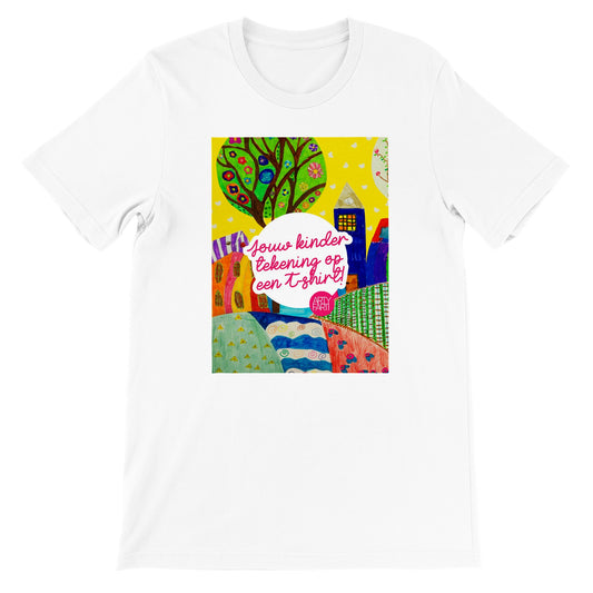 Jouw kindertekening op een Polykatoen uniseks T-shirt met ronde hals
