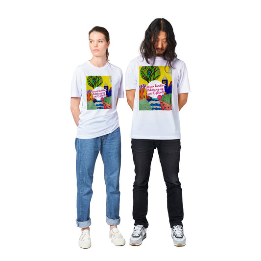 Jouw kindertekening op een Polykatoen uniseks T-shirt met ronde hals