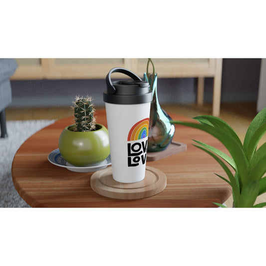 Love is Love reismok - witte roestvrijstalen reismok - pride - regenboog