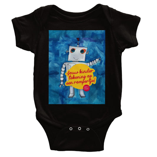 Jouw kindertekening op een klassieke baby romper met korte mouwen - geboorte cadeau