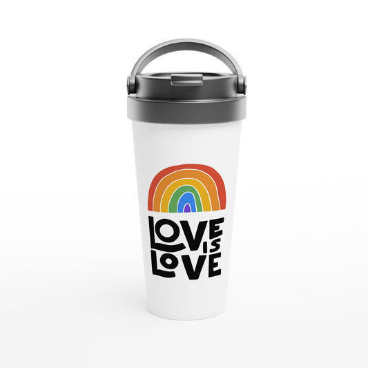 Love is Love reismok - witte roestvrijstalen reismok - pride - regenboog