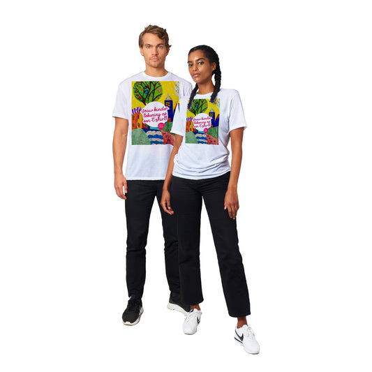 Jouw kindertekening op een uniseks T-shirt met ronde hals