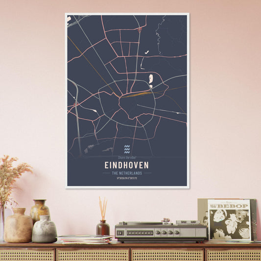 Kaart van Eindhoven op poster - houten ingelijste posters in verschillende kleuren!