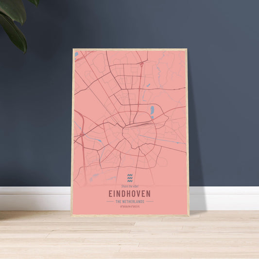 Kaart van Eindhoven op poster - houten ingelijste posters in verschillende kleuren!