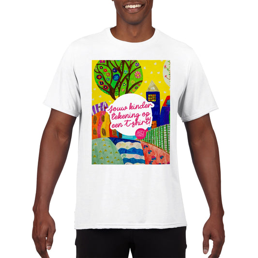 Jouw kindertekening op een uniseks T-shirt met ronde hals
