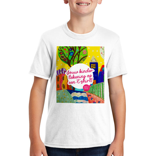Jouw kindertekening op een Polykatoen kinder T-shirt met ronde hals
