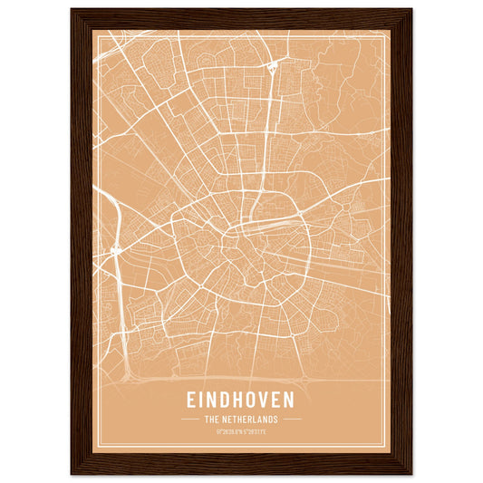 Kaart van Eindhoven op poster - houten ingelijste posters in verschillende krijt kleuren!