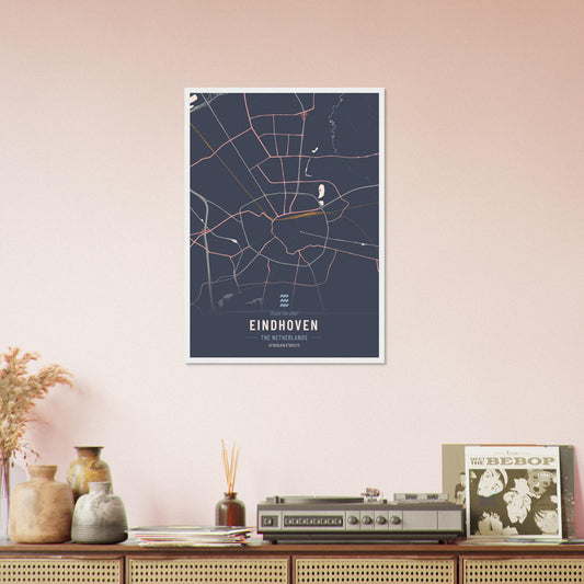 Kaart van Eindhoven op poster - houten ingelijste posters in verschillende kleuren!