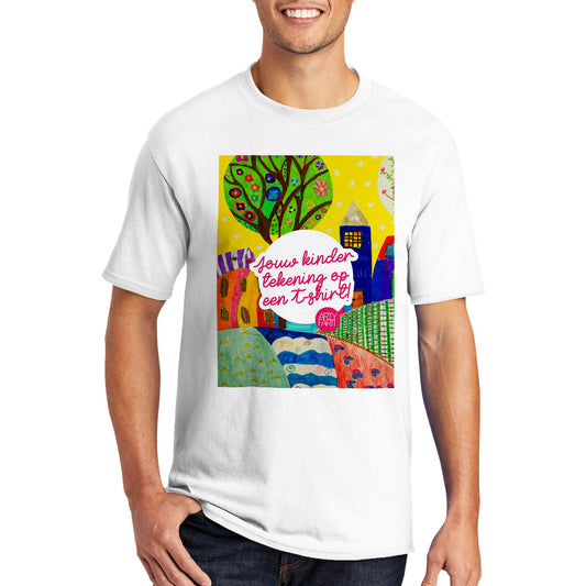 Jouw kindertekening op een Polykatoen uniseks T-shirt met ronde hals