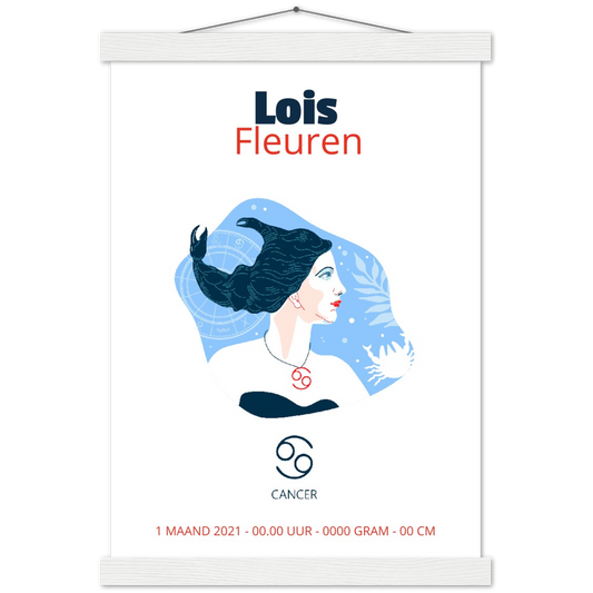 Sterrenbeeld poster CANCER - KREEFT | Geboorteposter | Gepersonaliseerd | mat papier poster met houten hanger