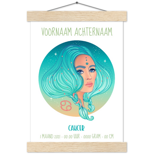 Sterrenbeeld Poster CANCER - KREEFT | Gepersonaliseerd | mat papier poster met houten hanger