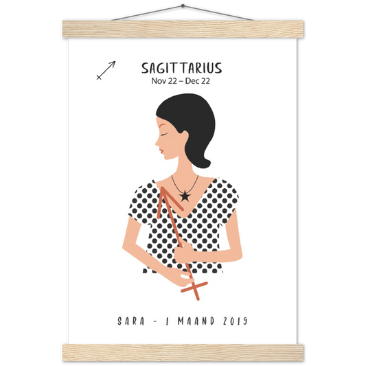 Sterrenbeeld Poster SAGITTARIUS - BOOGSCHUTTER | Gepersonaliseerd | mat papier poster met houten hanger