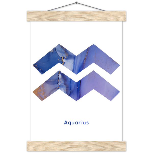 Sterrenbeeld poster AQUARIUS - WATERMAN | mat papier poster met houten hanger