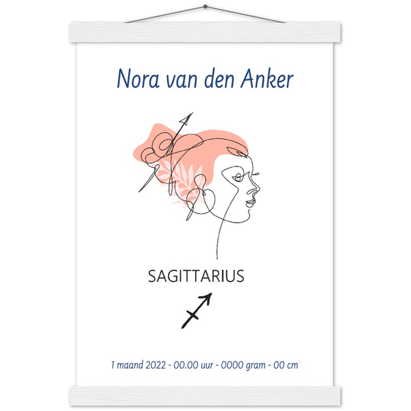 Sterrenbeeld Poster SAGITTARIUS - BOOGSCHUTTER | Gepersonaliseerd | mat papier poster met houten hanger