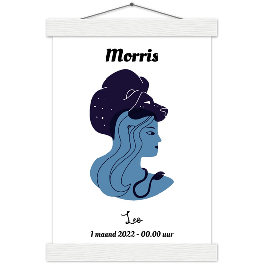 Sterrenbeeld Poster LEO - LEEUW | Gepersonaliseerd | mat papier poster met houten hanger