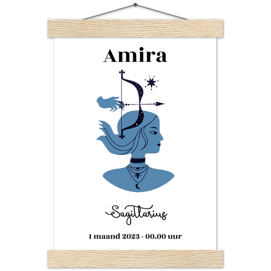 Sterrenbeeld Poster SAGITTARIUS - BOOGSCHUTTER | Gepersonaliseerd | mat papier poster met houten hanger