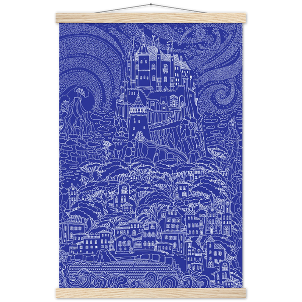 The Blue Castle | mat papier poster met houten hanger