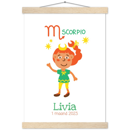 Sterrenbeeld Poster SCORPIO - SCHORPIOEN | Gepersonaliseerd | mat papier poster met houten hanger