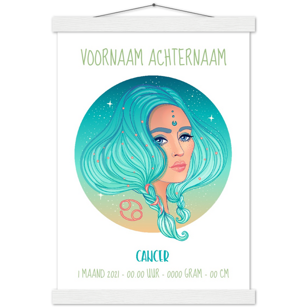 Sterrenbeeld Poster CANCER - KREEFT | Gepersonaliseerd | mat papier poster met houten hanger