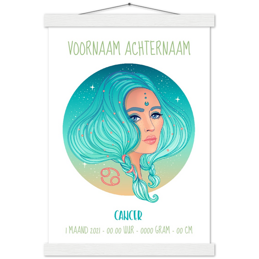 Sterrenbeeld Poster CANCER - KREEFT | Gepersonaliseerd | mat papier poster met houten hanger