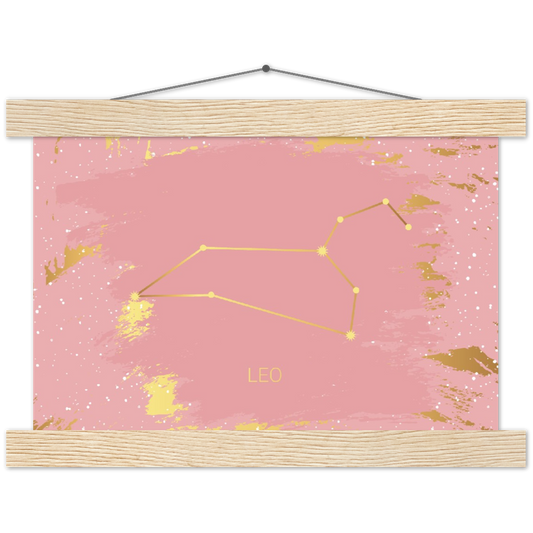Sterrenbeeld Poster LEO - LEEUW | mat papier poster met houten hanger
