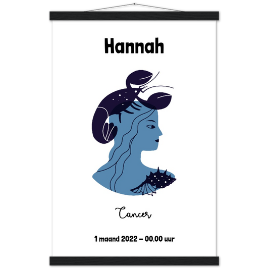 Sterrenbeeld Poster CANCER - KREEFT | Gepersonaliseerd | mat papier poster met houten hanger