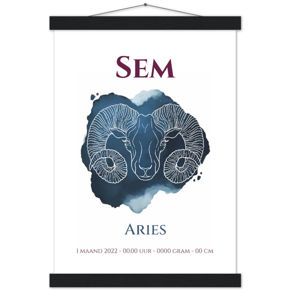 Sterrenbeeld Poster ARIES - RAM | Gepersonaliseerd | mat papier poster met houten hanger