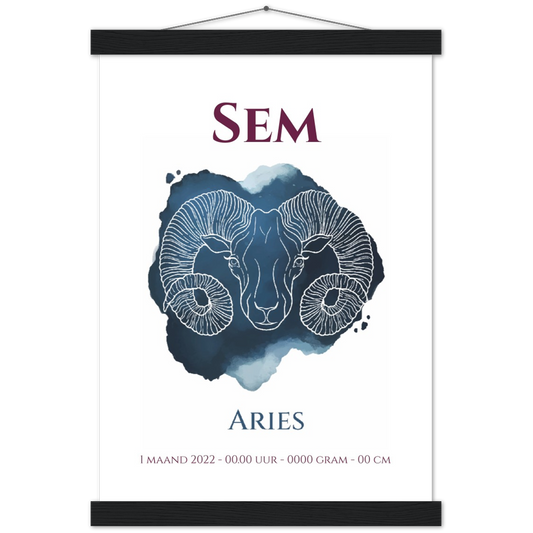 Sterrenbeeld Poster ARIES - RAM | Gepersonaliseerd | mat papier poster met houten hanger