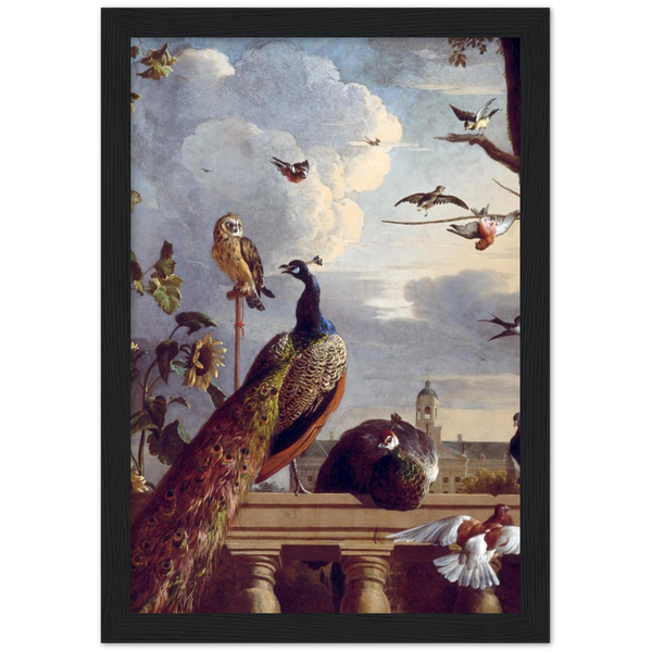 Vogels bij een balustrade - Melchior d' Hondecoeter