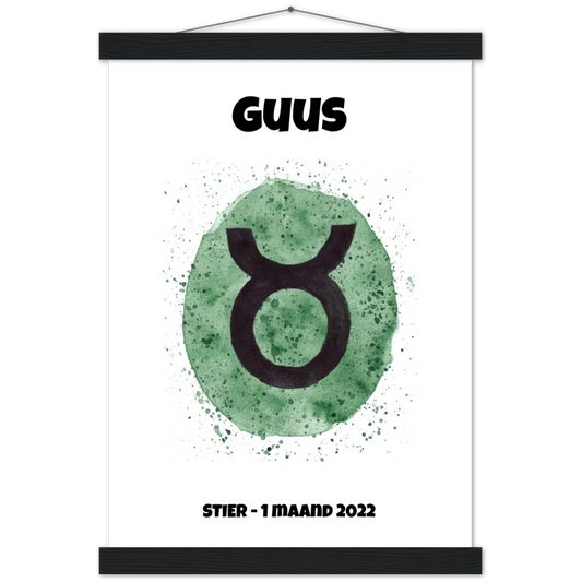 Sterrenbeeld Poster TAURUS - STIER | Gepersonaliseerd | mat papier poster met houten hanger
