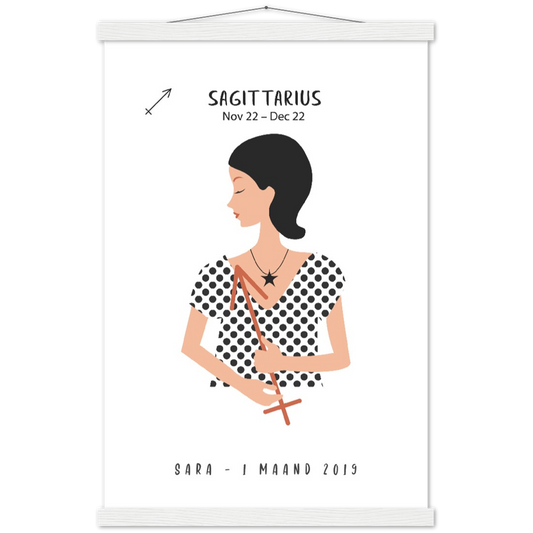 Sterrenbeeld Poster SAGITTARIUS - BOOGSCHUTTER | Gepersonaliseerd | mat papier poster met houten hanger
