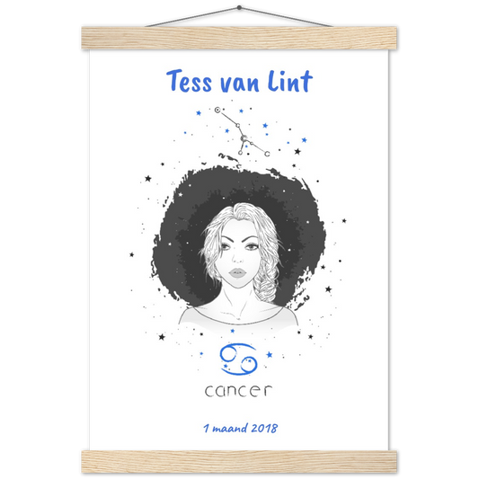 Sterrenbeeld Poster CANCER - KREEFT | Gepersonaliseerd | mat papier poster met houten hanger