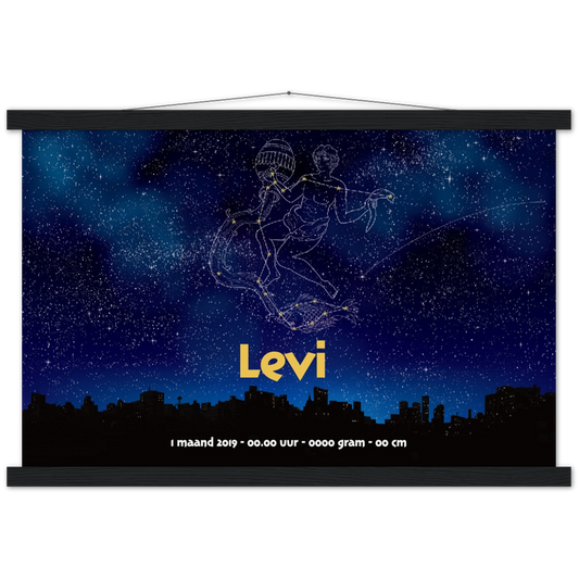 Sterrenbeeld Poster AQUARIUS - WATERMAN | Gepersonaliseerd | mat papier poster met houten hanger