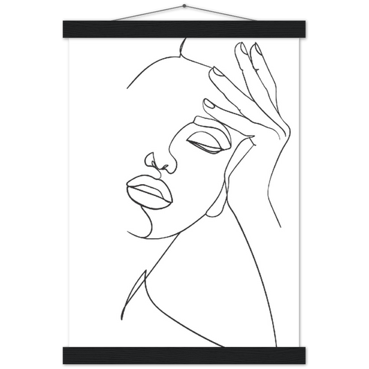 Thinking face - one line art | mat papier poster met houten hanger