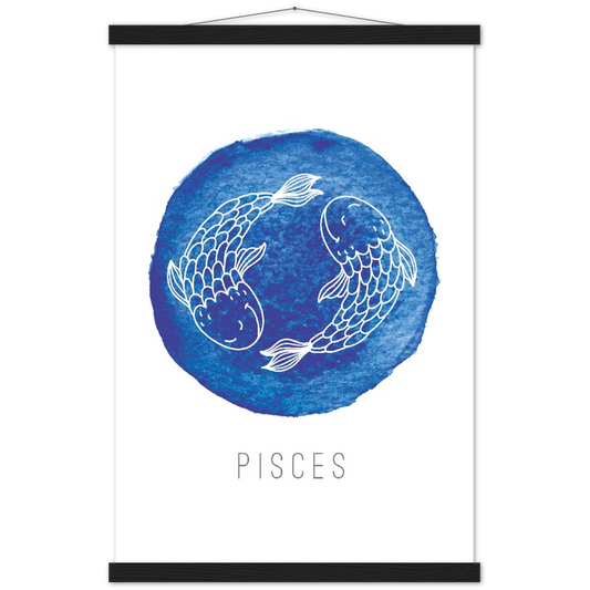 Sterrenbeeld poster PISCES - VISSEN | mat papier poster met houten hanger
