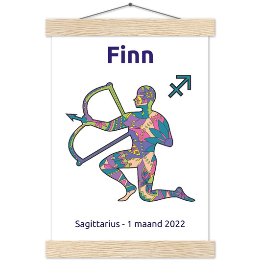 Sterrenbeeld Poster SAGITTARIUS - BOOGSCHUTTER | Gepersonaliseerd | mat papier poster met houten hanger