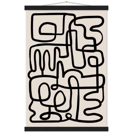 Handwriting - one line art | mat papier poster met houten hanger