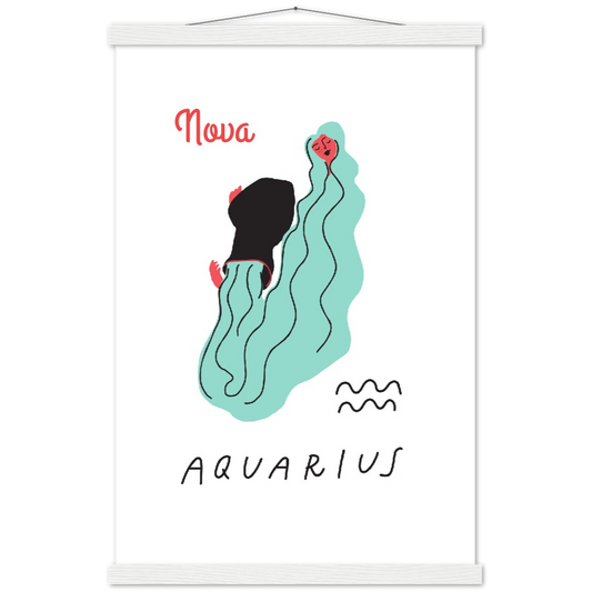 Sterrenbeeld Poster AQUARIUS - WATERMAN | Gepersonaliseerd | mat papier poster met houten hanger