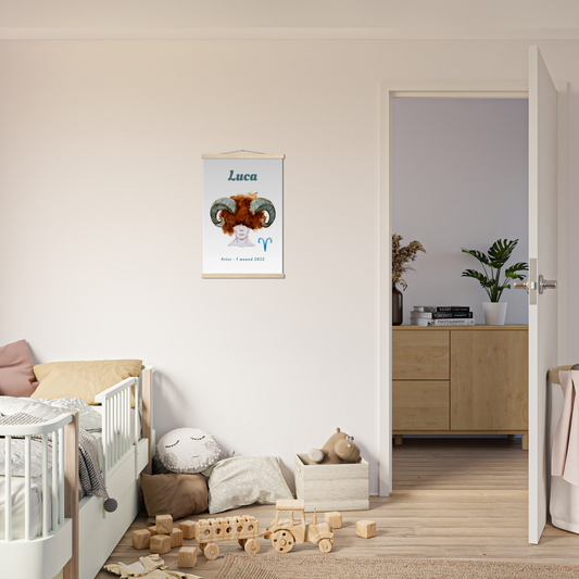Sterrenbeeld Poster ARIES - RAM | Gepersonaliseerd | mat papier poster met houten hanger