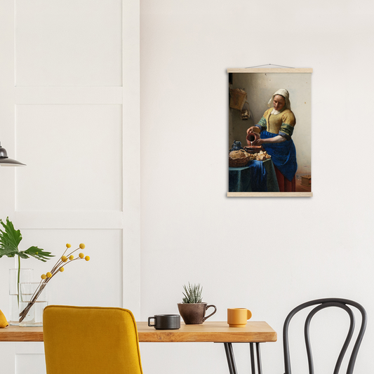 Het melkmeisje - Johannes Vermeer | mat papier poster met houten hanger