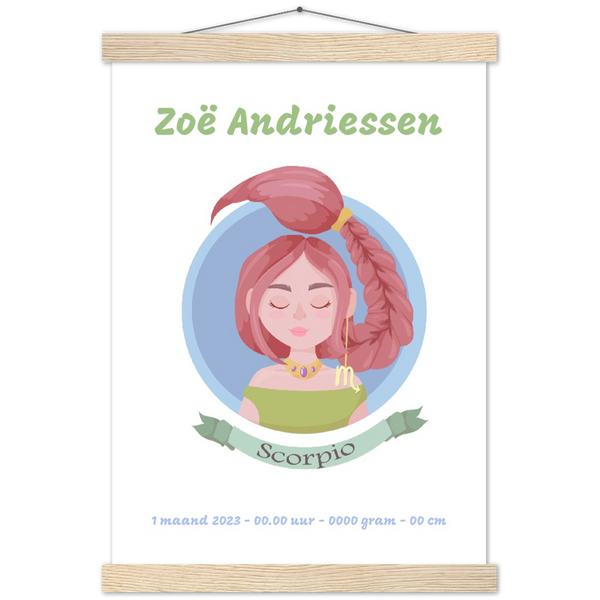 Sterrenbeeld Poster SCORPIO - SCHORPIOEN | Gepersonaliseerd | mat papier poster met houten hanger