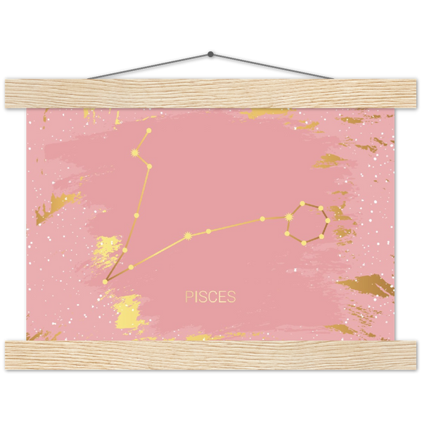 Sterrenbeeld Poster PISCES - VISSEN | mat papier poster met houten hanger