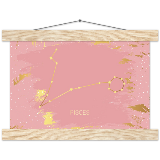 Sterrenbeeld Poster PISCES - VISSEN | mat papier poster met houten hanger