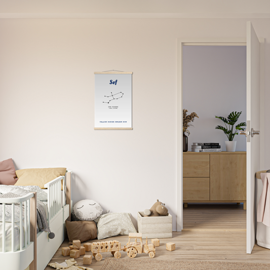 Sterrenbeeld poster MAAGD - MAIDEN, VIRGO, VIRGIN. | Geboorteposter | Gepersonaliseerd | mat papier poster met houten hanger