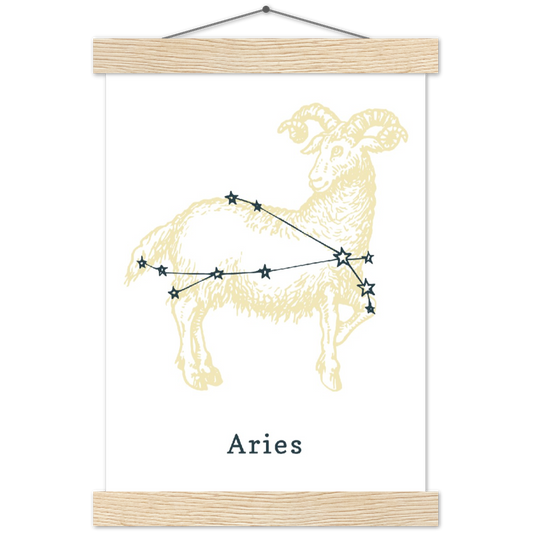 Sterrenbeeld poster ARIES - Ram | mat papier poster met houten hanger