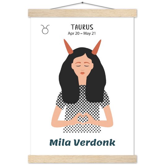 Sterrenbeeld Poster TAURUS - STIER | Gepersonaliseerd | mat papier poster met houten hanger